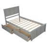 Practical Twin-Size Platform Storage Bed, Two Easy-Move Drawers with Wheels, Modern Gray Frame