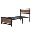 Metal and Wood Bed Frame with Headboard and Footboard ; Twin Size Platform Bed ; No Box Spring Needed; Easy to Assemble(BLACK)