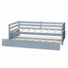 Twin Size Trundle Platform Bed Frame with  Wooden Slat Support