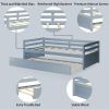 Twin Size Trundle Platform Bed Frame with  Wooden Slat Support