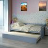 Twin Size Trundle Platform Bed Frame with  Wooden Slat Support