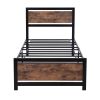 Metal and Wood Bed Frame with Headboard and Footboard ; Twin Size Platform Bed ; No Box Spring Needed; Easy to Assemble(BLACK)