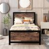 Metal and Wood Bed Frame with Headboard and Footboard ; Twin Size Platform Bed ; No Box Spring Needed; Easy to Assemble(BLACK)