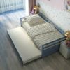 Twin Size Trundle Platform Bed Frame with  Wooden Slat Support