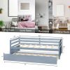 Twin Size Trundle Platform Bed Frame with  Wooden Slat Support