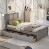 Practical Twin-Size Platform Storage Bed, Two Easy-Move Drawers with Wheels, Modern Gray Frame