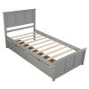 Practical Twin-Size Platform Storage Bed, Two Easy-Move Drawers with Wheels, Modern Gray Frame