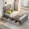 Practical Twin-Size Platform Storage Bed, Two Easy-Move Drawers with Wheels, Modern Gray Frame
