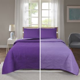 3 Piece Oversized Ultrasonic Embossed Bedspread Set with Coin Medallion Pattern (Color: purple, size: KING)