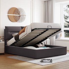 Upholstered Platform bed with a Hydraulic Storage System, Queen size (Color: gray)