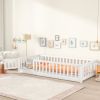Only Pick Up Twin/Full Size Floor Platform Bed with Fence and Door Frame Daybed Playpen Bed for Kids