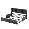 Metal Twin Size Daybed with Twin Size Trundle, Storage Shelves and USB Ports