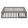 Twin Size Wood Floor Bed Frame with Fence and Door