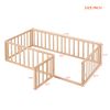 Twin Size Wood Floor Bed Frame with Fence and Door