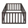 Twin Size Wood Floor Bed Frame with Fence and Door