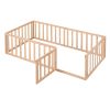 Twin Size Wood Floor Bed Frame with Fence and Door