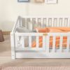 Only Pick Up Twin/Full Size Floor Platform Bed with Fence and Door Frame Daybed Playpen Bed for Kids