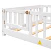Only Pick Up Twin/Full Size Floor Platform Bed with Fence and Door Frame Daybed Playpen Bed for Kids
