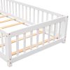 Only Pick Up Twin/Full Size Floor Platform Bed with Fence and Door Frame Daybed Playpen Bed for Kids