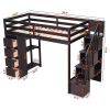 Twin size Loft Bed with Storage Drawers and Stairs, Wooden Loft Bed with Shelves