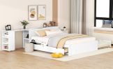 Full Size Platform Bed With a Rolling Shelf