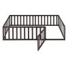 Twin Size Wood Floor Bed Frame with Fence and Door