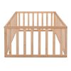 Twin Size Wood Floor Bed Frame with Fence and Door