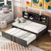 Metal Twin Size Daybed with Twin Size Trundle, Storage Shelves and USB Ports