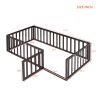 Twin Size Wood Floor Bed Frame with Fence and Door