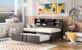 Metal Twin Size Daybed with Twin Size Trundle, Storage Shelves and USB Ports