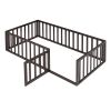 Twin Size Wood Floor Bed Frame with Fence and Door